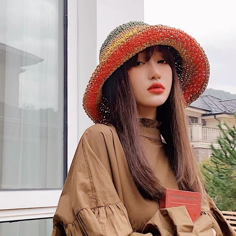 Mũ cói đan nhiều màu che nắng du lịch - Maben