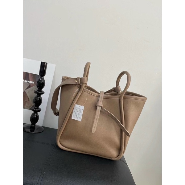 TNS-Túi bucket xách tay  leather bucket bag--tone nâu tỉramisu sang trọng