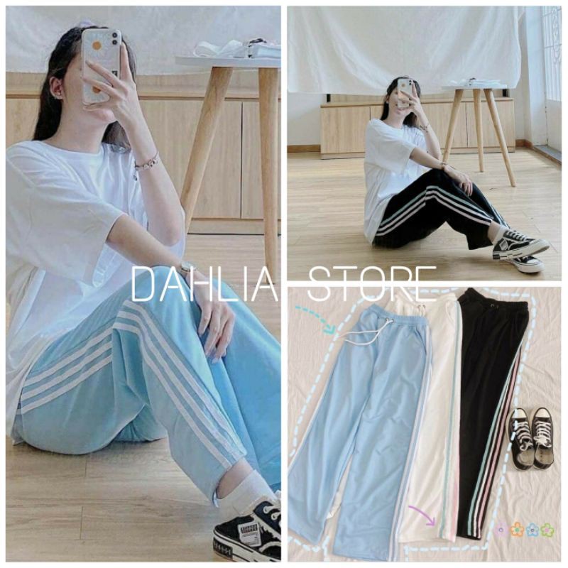 Quần Thể Thao Nữ   Culottes suông ống rộng kẻ 3 sọc RAINBOW màu ĐEN | TRẮNG | XANH Ulzzang HOT