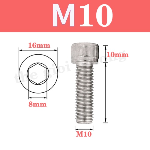 Bulong M10 lục giác âm đầu trụ inox 304 chống rỉ sét