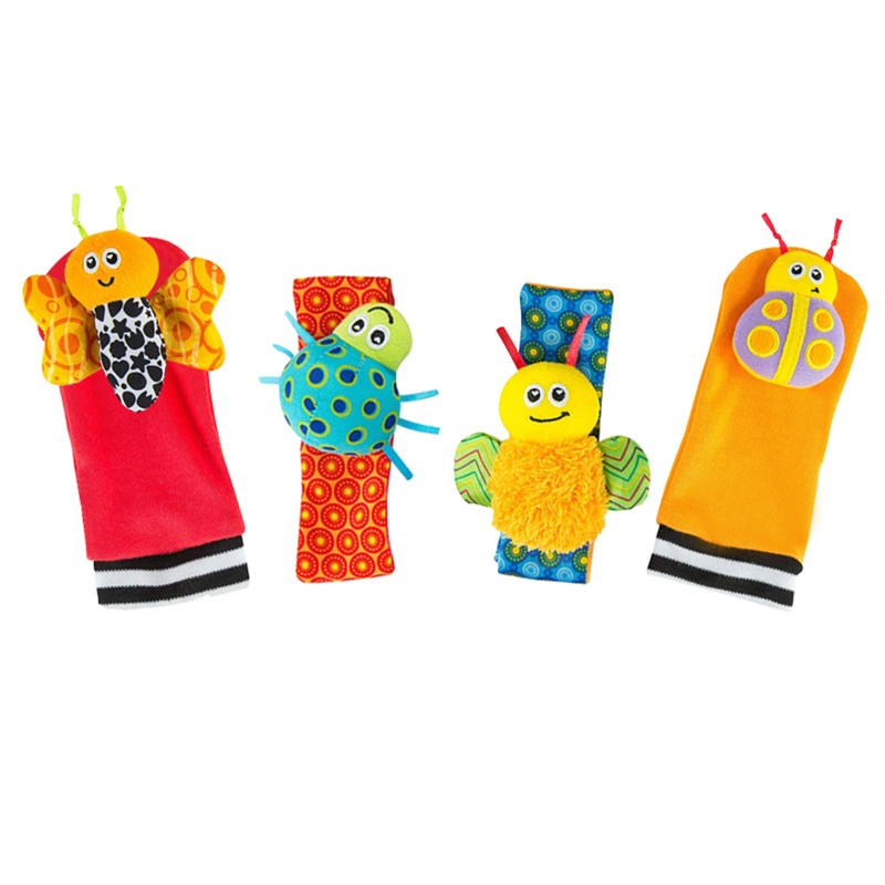 Bộ 2 Đồ Chơi Lục Lạc Đeo Cổ Tay / Mắt Cá Chân Có Chuông Kiểu Hoạt Hình Dễ Thương Cho Bé Sơ Sinh