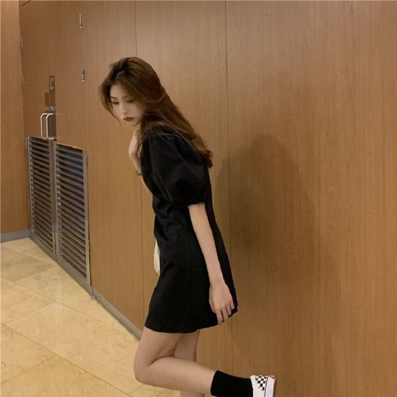 Đầm Tay Ngắn Phồng Phong Cách Retro Thời Trang Mùa Hè Cho Nữ