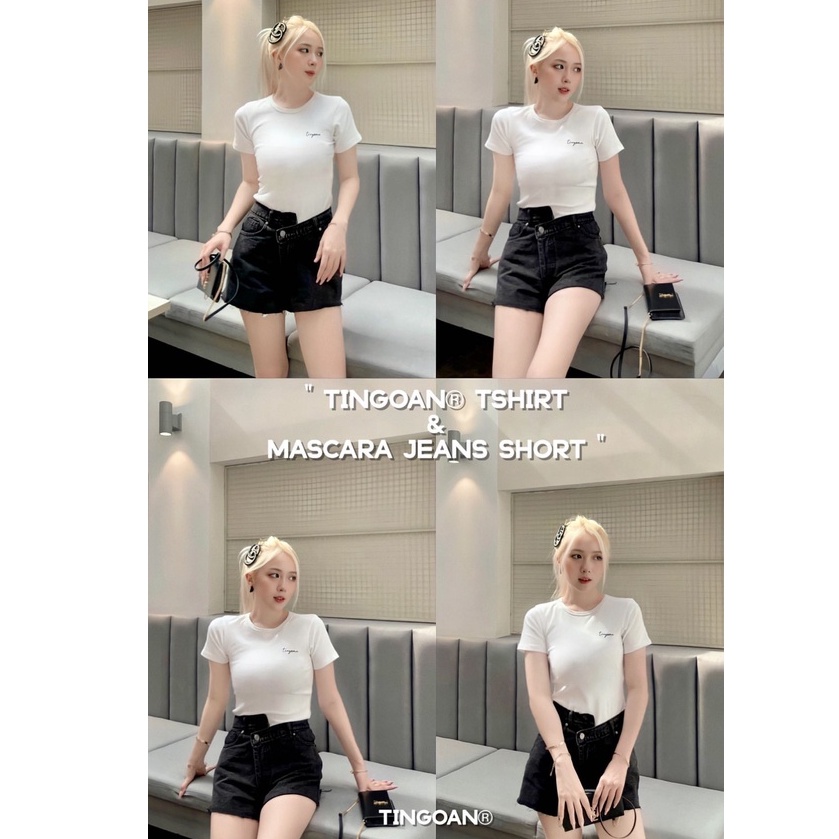 TINGOAN® - Quần short bò cắt cạp lệch màu lông chuột tingoan MASCARA JEANS SHORT/LC