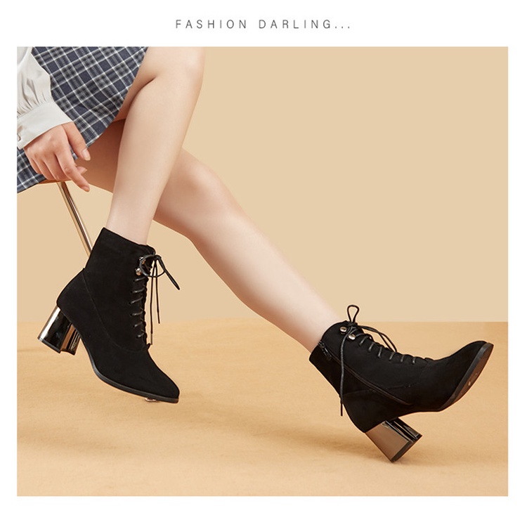 Bốt cao gót, bốt nữ dusto chất da lộn mềm công sở cao cấp đi êm chân trẻ trung cá tính cao 6 phân màu đen B02 | BigBuy360 - bigbuy360.vn