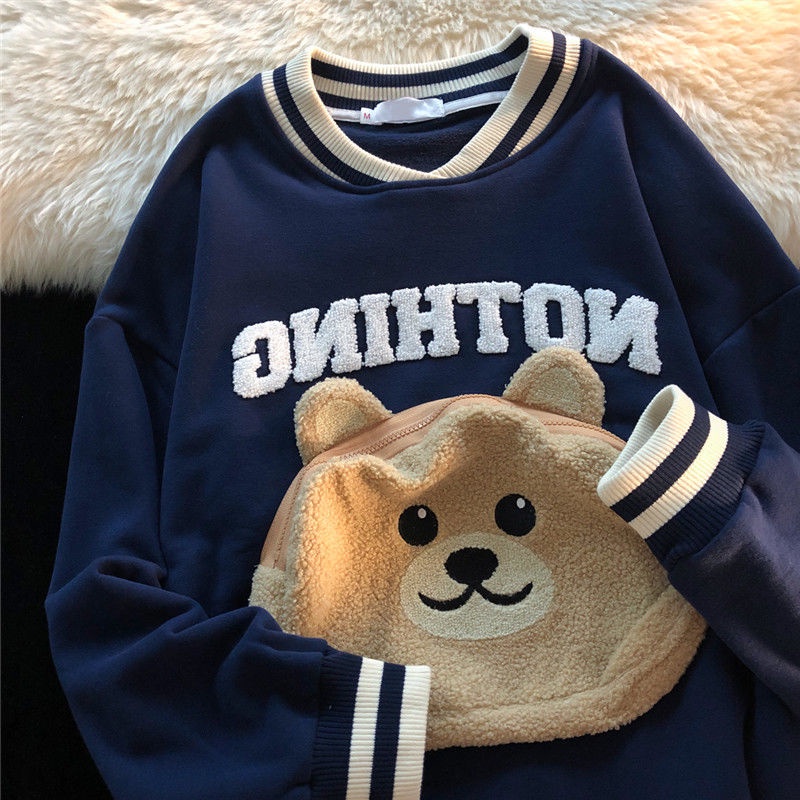 Áo Sweater Dáng Rộng Cỡ Lớn In Hình Gấu Dễ Thương Cho Nam Và Nữ