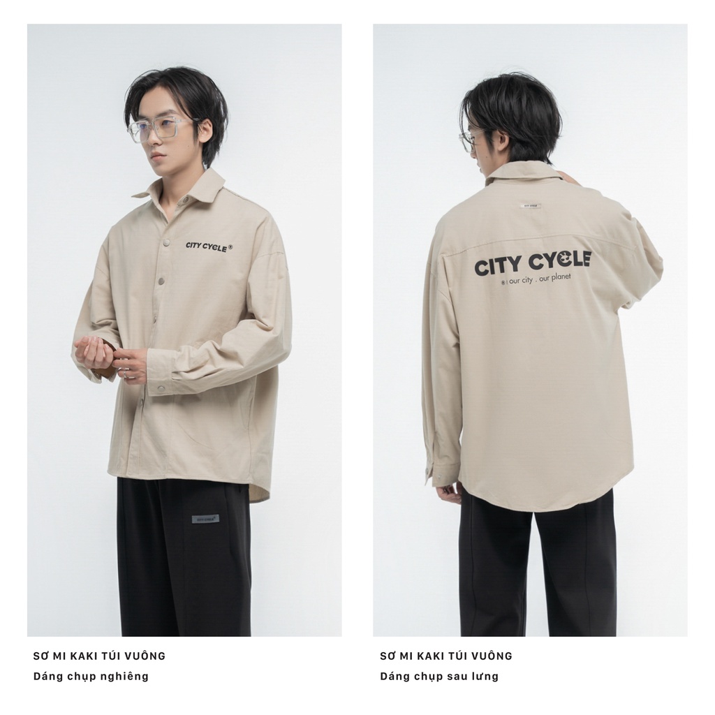 Áo sơ mi local brand túi vuông City Cycle chất kaki form rộng nam nữ oversize unisex