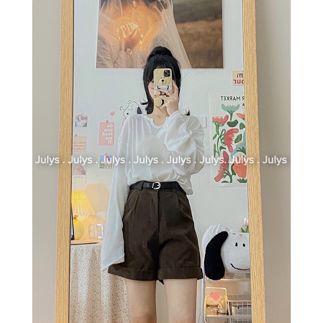 Quần short nhung ống rộng kèm đai JULYS STORE (ảnh thật shop chụp kèm video cận chất) | BigBuy360 - bigbuy360.vn