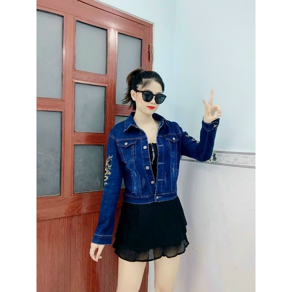 [Size đại] Áo Khoác Jean Nữ Hàng Co Giãn Thêu Hoa Bướm Tay Và Sau Lưng