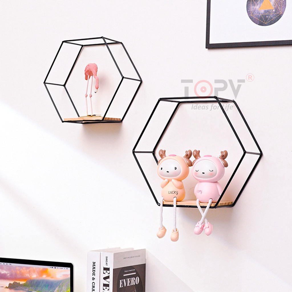 Kệ treo tường TopV trang trí phòng khách khung sắt lục giác decor sơn tĩnh điện ban_ghe_cute