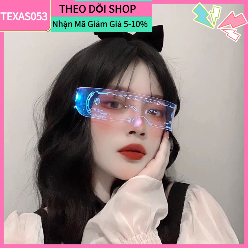 Hàng HOT Kính đèn LED phát sáng 3D RGB Nam nữ Phong cách tương lai cho Party Bar Tik Tok 【Texas053】