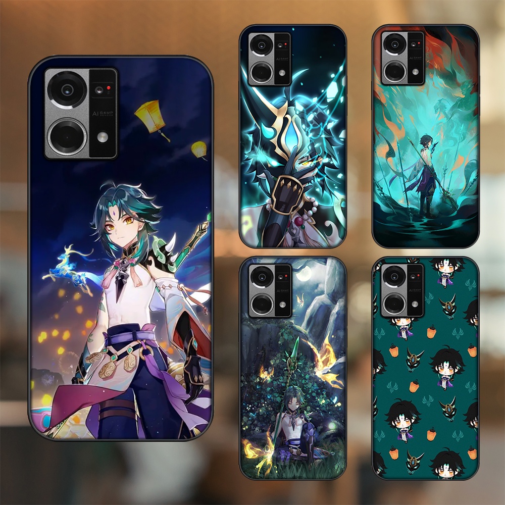 Ốp lưng Oppo Reno 7 4G viền đen in hình Xiao Genshin Impact