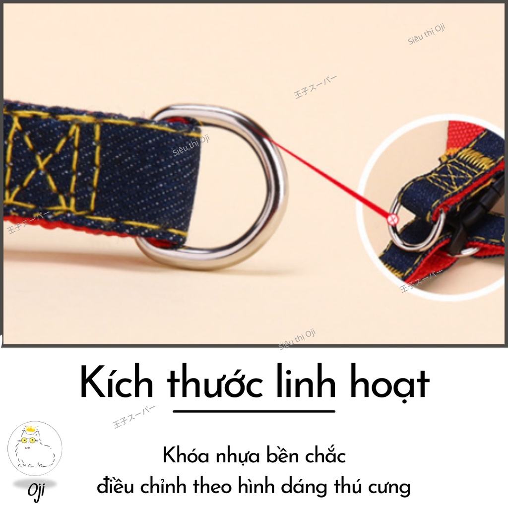 Dây Dắt Chó Mèo, 120 cm, Chống Hằn Cổ, Kèm Yếm Jeans