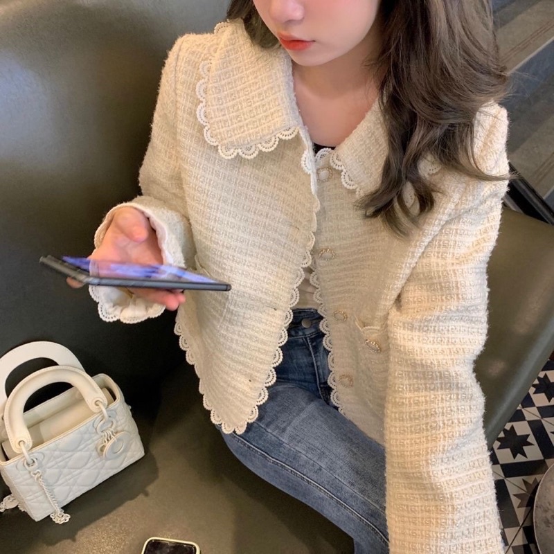Áo Khoác Nữ Vải Tweed Thu Đông Phong Cách Tiểu Thư - A057