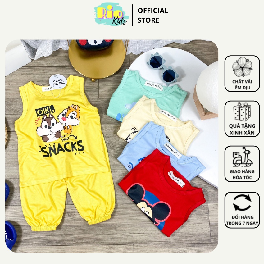 Bộ ba lỗ sát nách quần dài bo ống Minky Mom THUN LẠNH cho bé- Riokids TN5