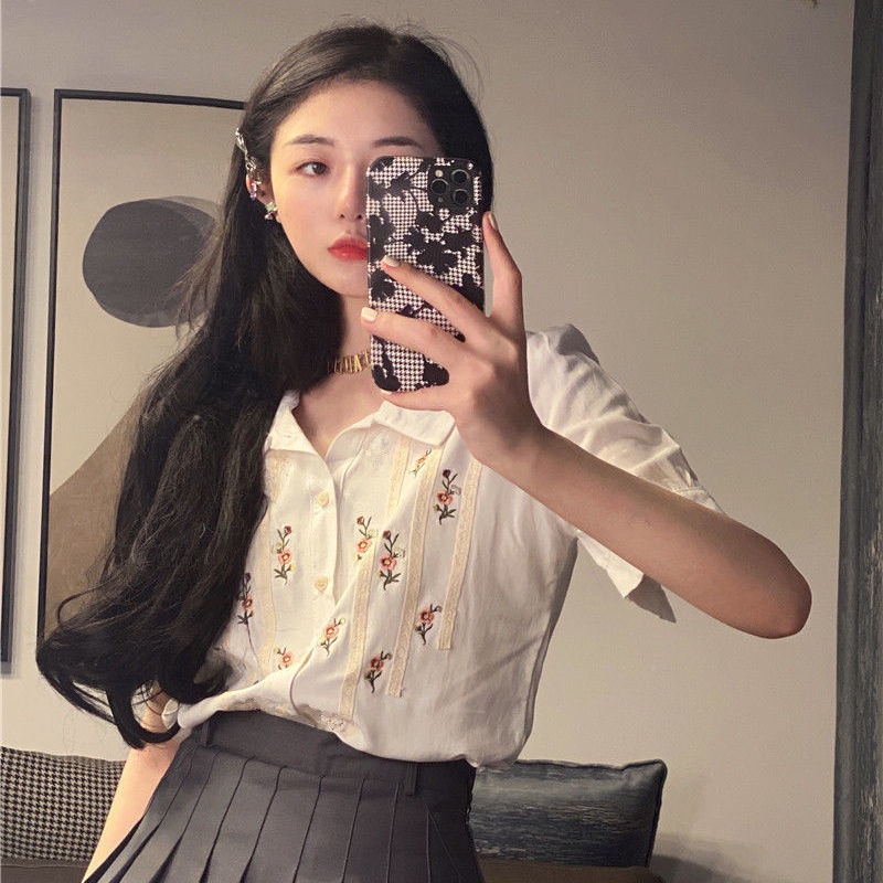 Áo sơ mi thêu hoa phong cách ulzzang hàn quốc dành cho nữ