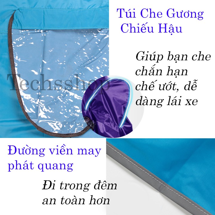 Áo Mưa Cánh Tròn Có Nón Phản Quang Có Túi Che Kính Chiếu Hậu Đi Mưa Tiện Lợi - Loại 1 đầu