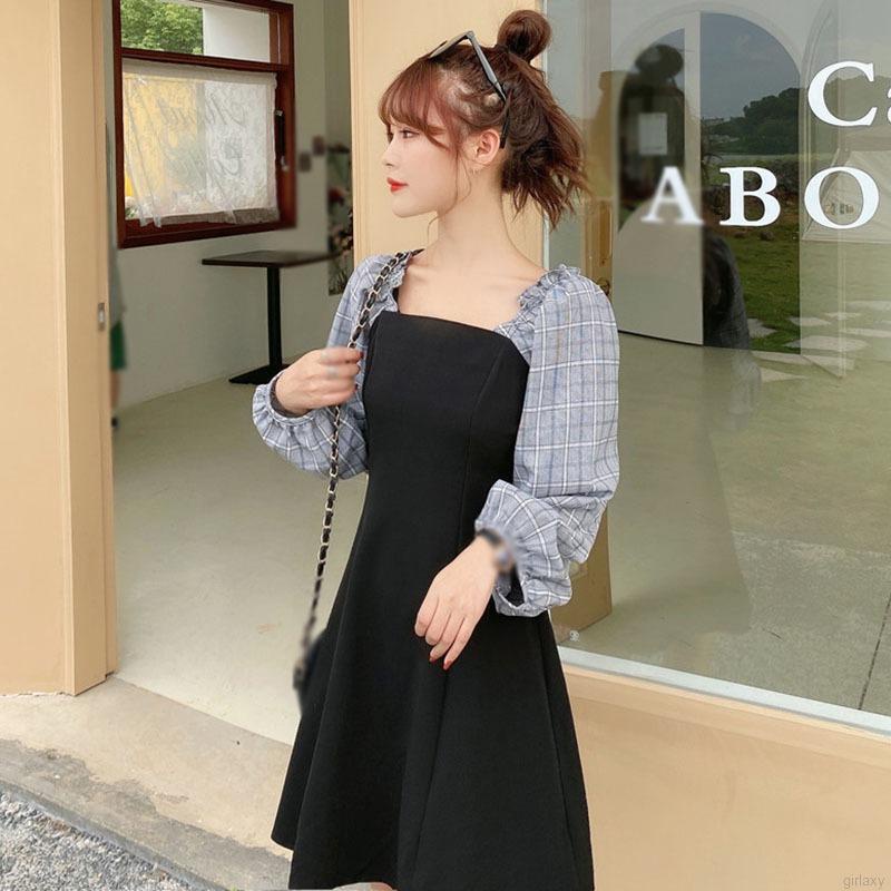 Đầm tay phồng dài phong cách retro Hàn Quốc cho nữ