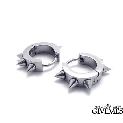 Cặp khuyên tai tròn phối đinh tán bằng thép Titan Unisex