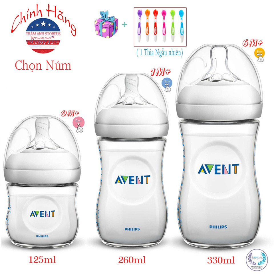 (Chọn Núm) Bình Sữa Avent 125ml/260ml/330ml Natural ( Núm Ty Giống Ty Mẹ )