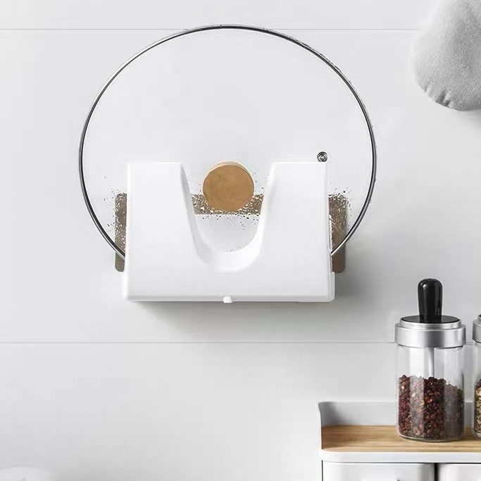 Giá để nắp vung nồi thớt đa năng- Kệ để thớt, nắp vung nồi dán tường có móc treo thông minh tiện dụng (hàng có sẵn)