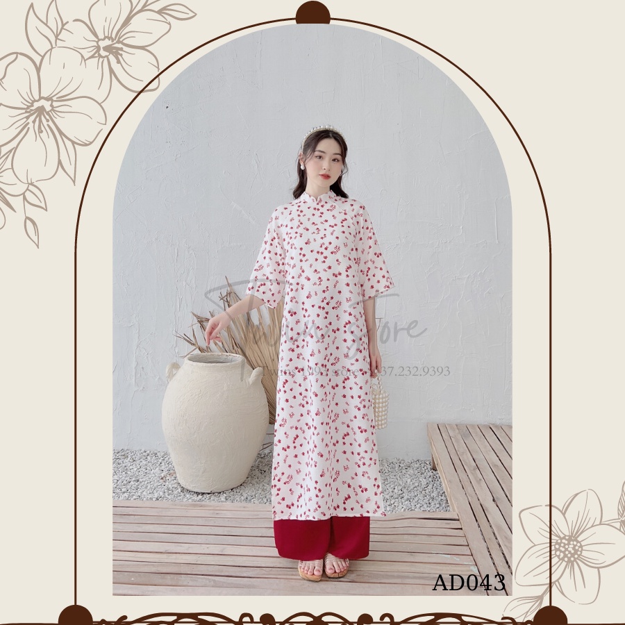 Áo dài dáng suông kèm quần TWINS STORE chất linen in hoa trẻ trung - AD043