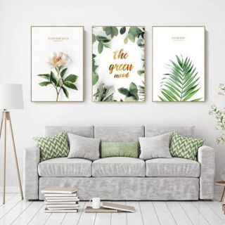 Bộ 3 tranh canvas hoa lá cọ đẹp 40x60 kèm khung nhựa composite 2cm