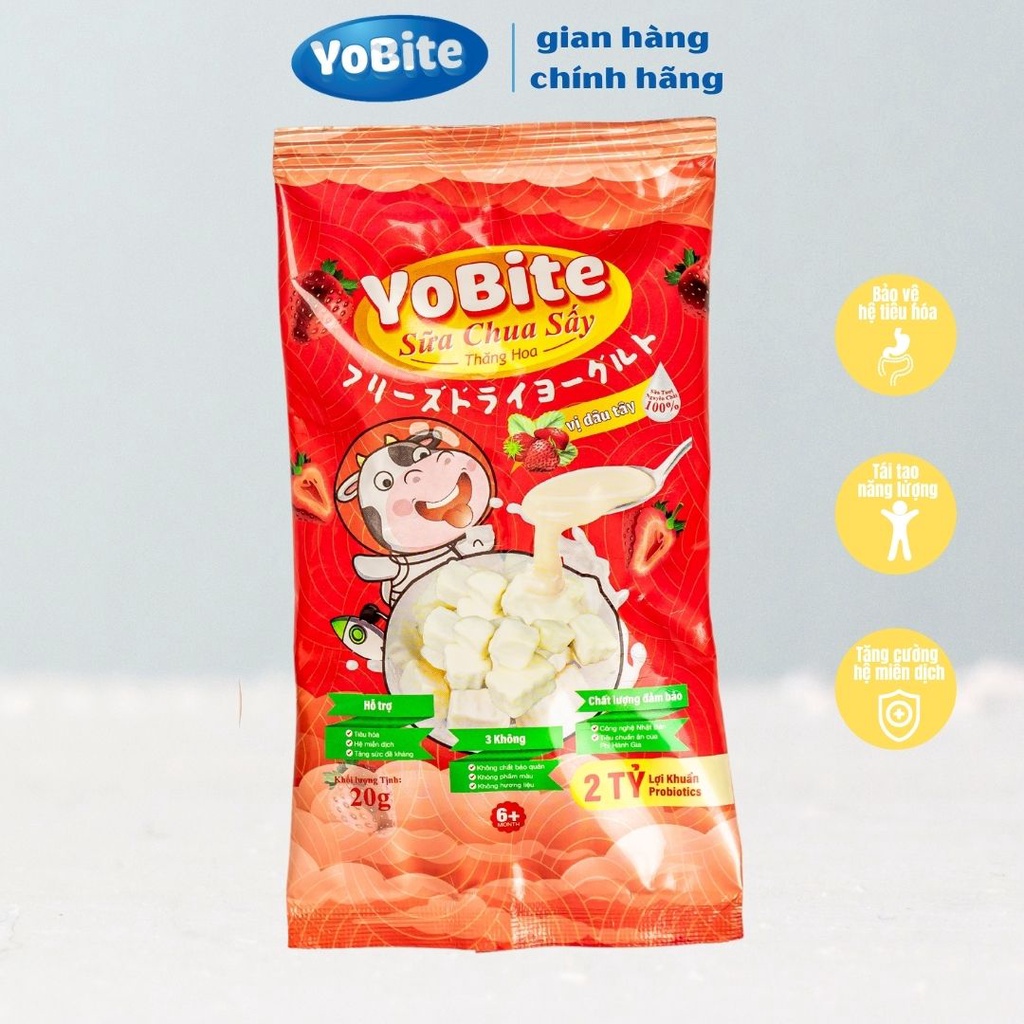 Sữa chua khô ăn dặm YoBite Kids vị dâu - Hỗ trợ tiêu hóa, ngừa biếng ăn