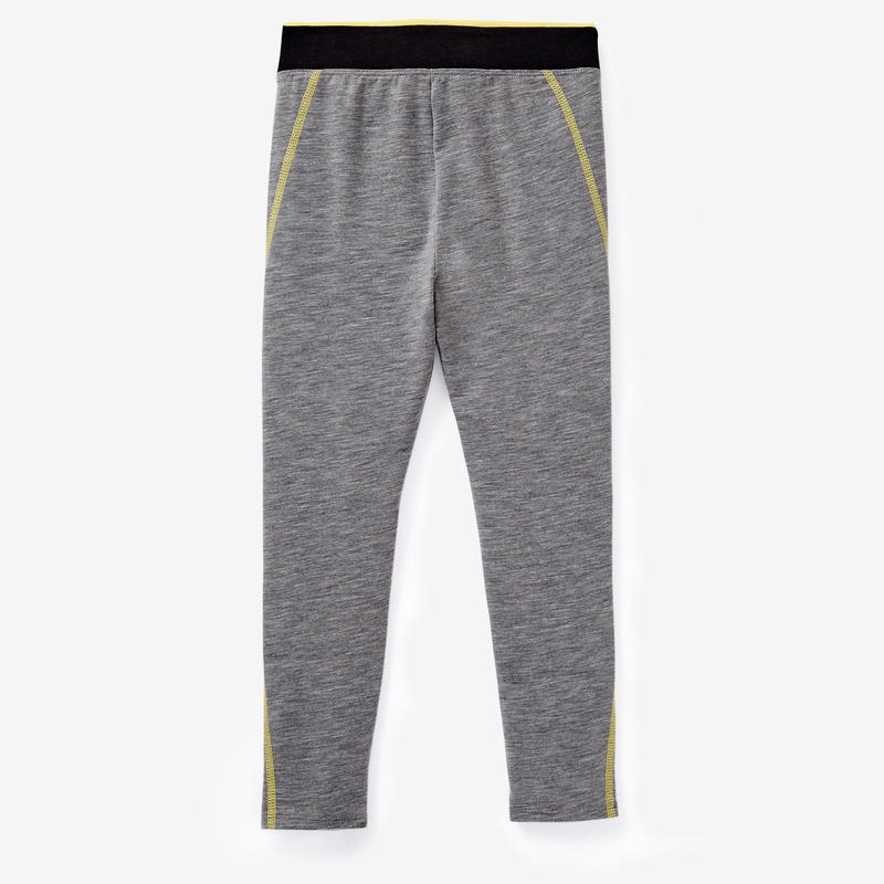 Legging tập gym trẻ em Decathlon DOMYOS 500 cho bé gái - Xám trung tính/Vàng
