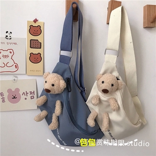 Dụng cụ trang trí chất lượng cao❤Túi đeo chéo Canvas hình gấu hoạt hình xinh xắn cho nữ