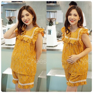 Bộ đồ bầu mặc nhà mùa hè chất đũi mát hoa nhí đồ bộ xinh