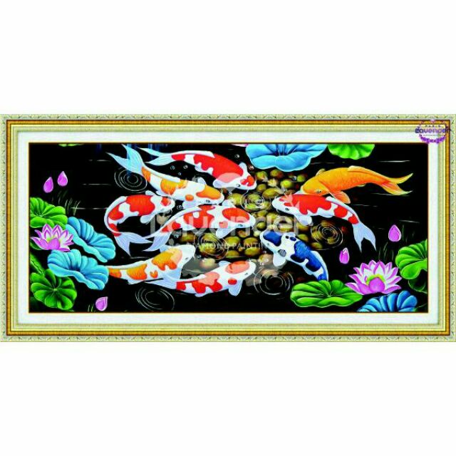 Tranh đính đá CỬU NGƯ QUẦN TỤ LV062 KT :120×65CM