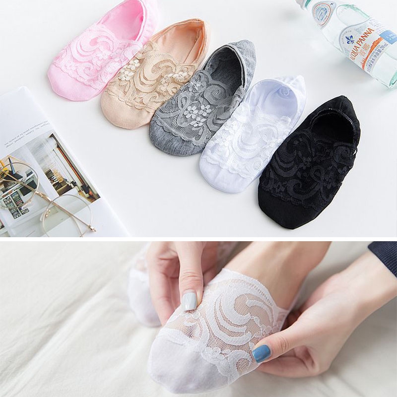 Vớ vải cotton trơn màu co giãn có đệm gel chống trượt vô hình dành cho nữ mùa hè