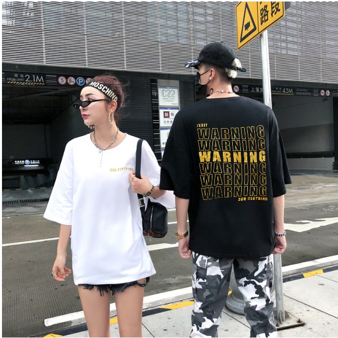 Áo thun unisex tay lỡ form rộng oversize nam nữ 'Cảnh Báo Nguy Hiểm' Vàng Gold Siêu Đẹp - áo phông rộng basic dáng xuông