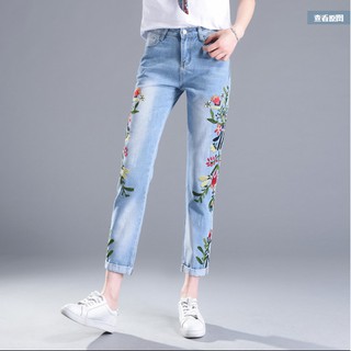 [Hàng Quảng Châu] Quần Jeans Thêu Hoa