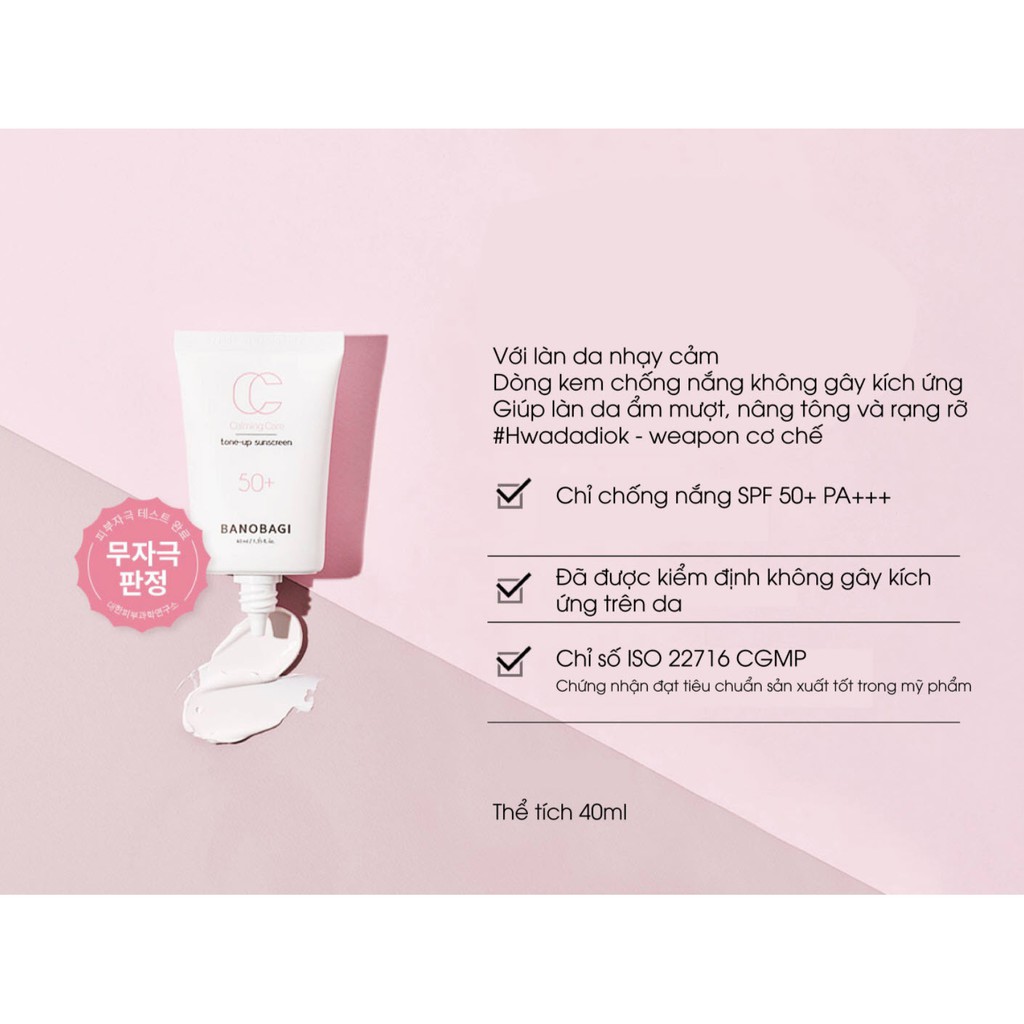 Kem Chống Nắng Nâng Tông BANOBAGI Calming Care Tone Up Sunscreen SPF 50+ PA+++