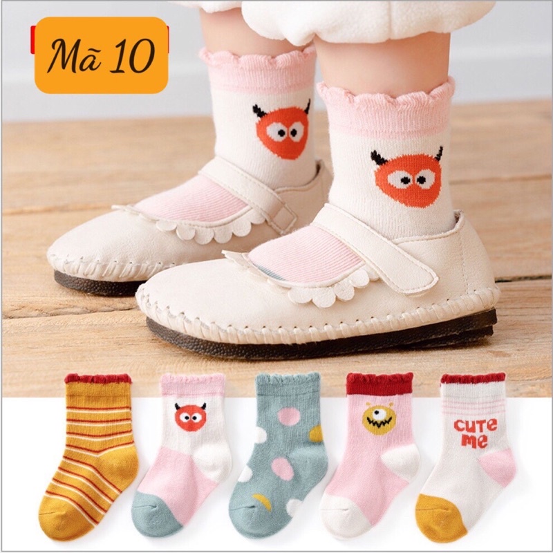 Set 5 đôi Tất Cho Bé phong cách Hàn Quốc, chất Cotton mềm hàng Quảng Châu cao cấp cho bé trai, bé gái từ 1 đến 5 tuổi.
