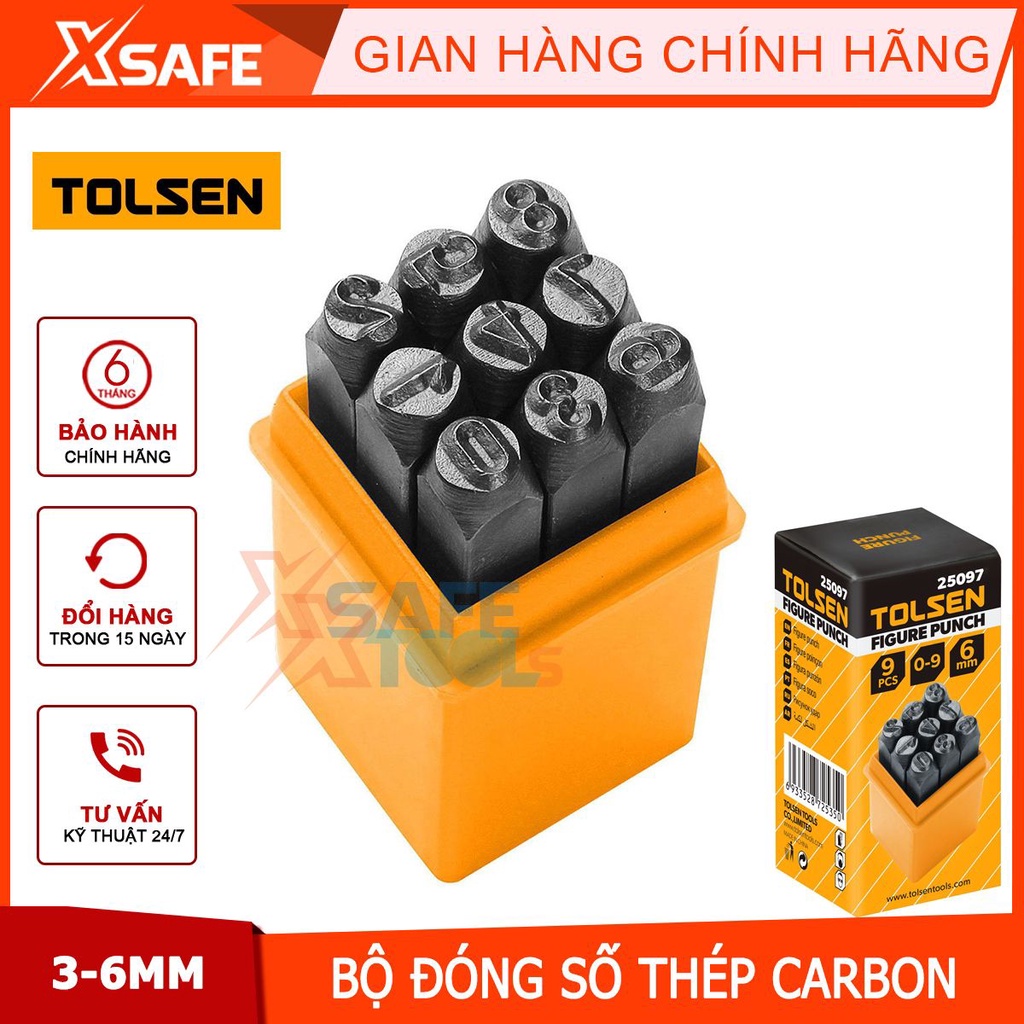 Bộ đóng số khung số máy Tolsen 3-6mm 9 chữ số, thép carbon không gỉ, độ sắc nét cao [CHÍNH HÃNG][XSAFE]