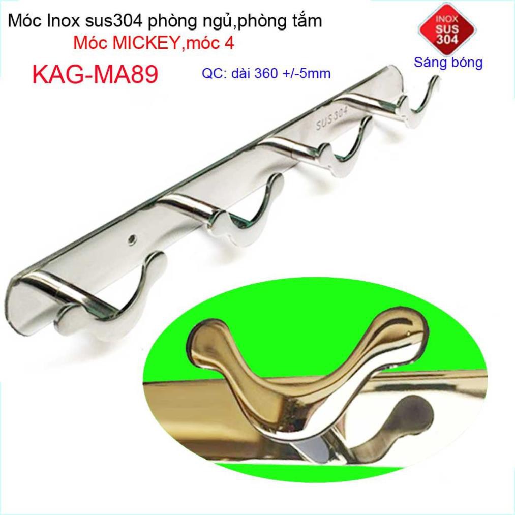 Móc mickey treo quần áo inox 304 cao cấp dày, móc Kace 4 móc treo đồ nhà tắm KAG-MA89