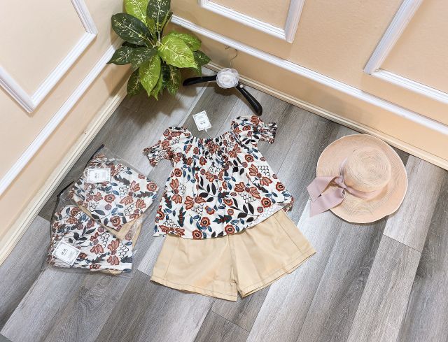 Set áo hoa chun ngực tay bồng