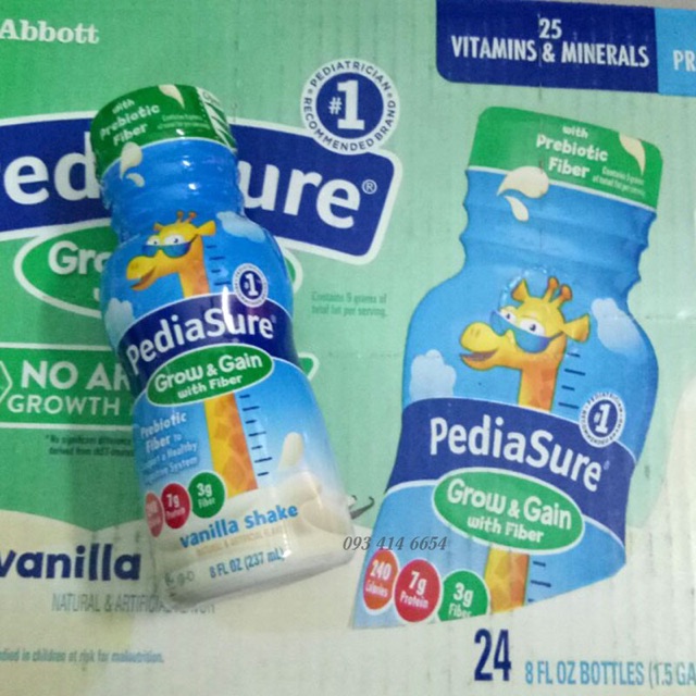 Thùng 24 chai Sữa Pediasure  nước vị Vani, Dâu, Fiber xơ, Socola 237ml Mỹ