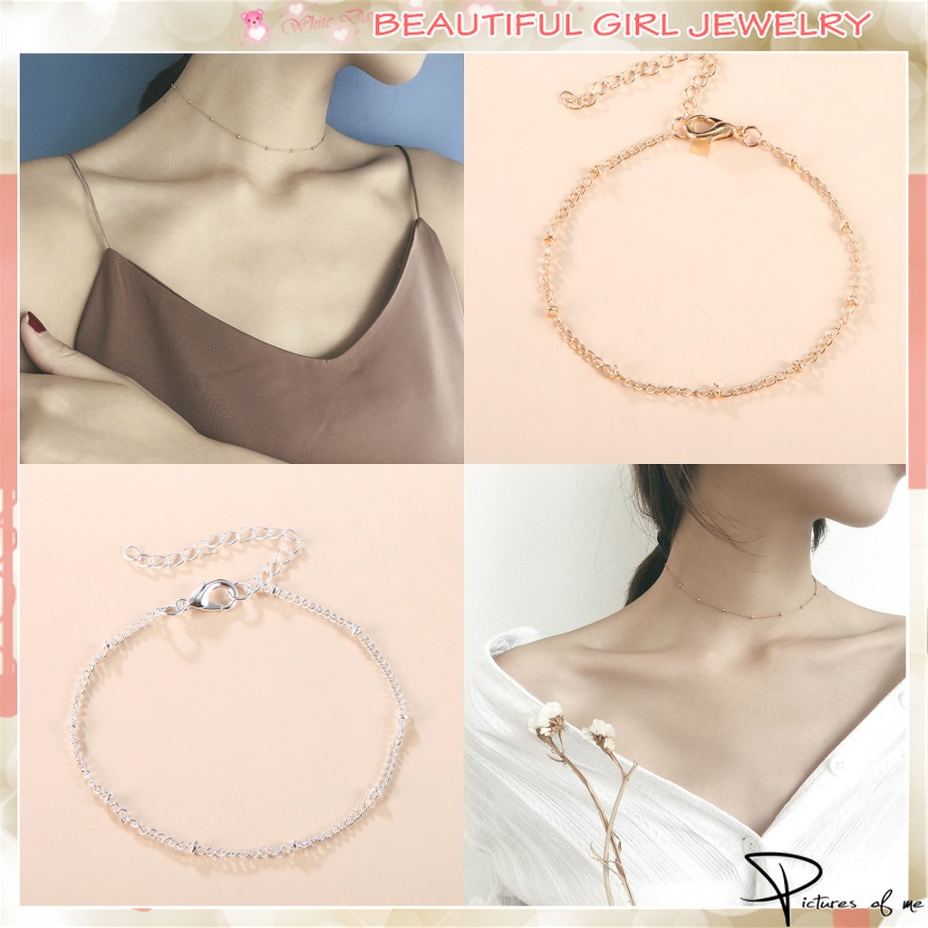 Set 2 món gồm vòng cổ choker và vòng tay đính hạt ngắn mạ vàng / bạc thời trang cho nữ