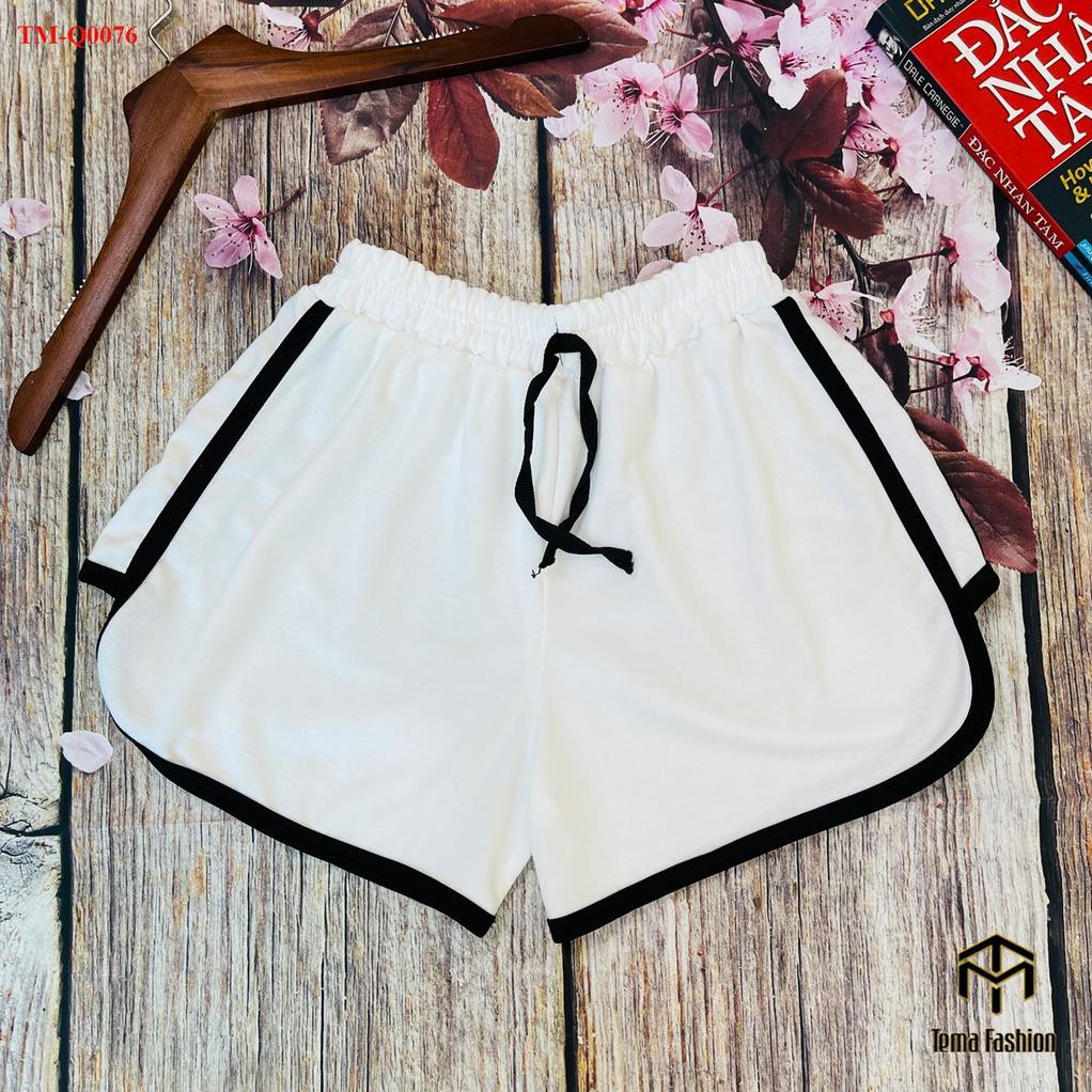 Quần đùi short nữ THE MEI 1992 cao cấp - Quần sooc nữ viền kẻ bắt mắt cạp chun nâng mông phong cách thể thao thời trang