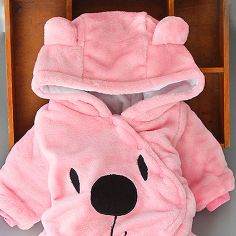 Bộ Áo Liền Quần Vải Nhung In Hình Gấu Giữ Ấm Mùa Đông Dành Cho Bé Trai Gái