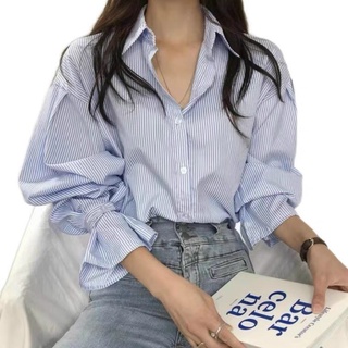Áo sơ mi kẻ dáng rộng dài tay kiểu hàn quốc xiangtop