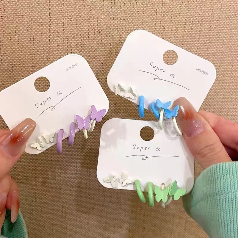 Bộ 6 Khuyên Tai Hình Chữ C/Bướm Đơn Giản Thời Trang Phong Cách Hàn Quốc Cho Nữ