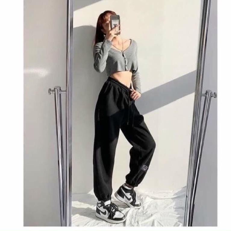 Quần Boom Tăm Logo Icon Bò Rubystore Nữ [FREESHIP]  Jogger Thun Tăm Dầy Bo Ống Năng Động Cá Tính Ulzzang