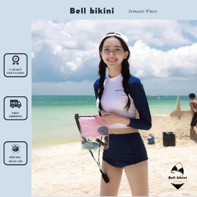 Bikini Đi Biển 2 Mảnh - Đồ Bơi Nữ Croptop Tay Dài Kín Đáo Quần Đùi Chất Thun Lạnh Co Giãn Thời Trang Cao Cấp - BB -B007