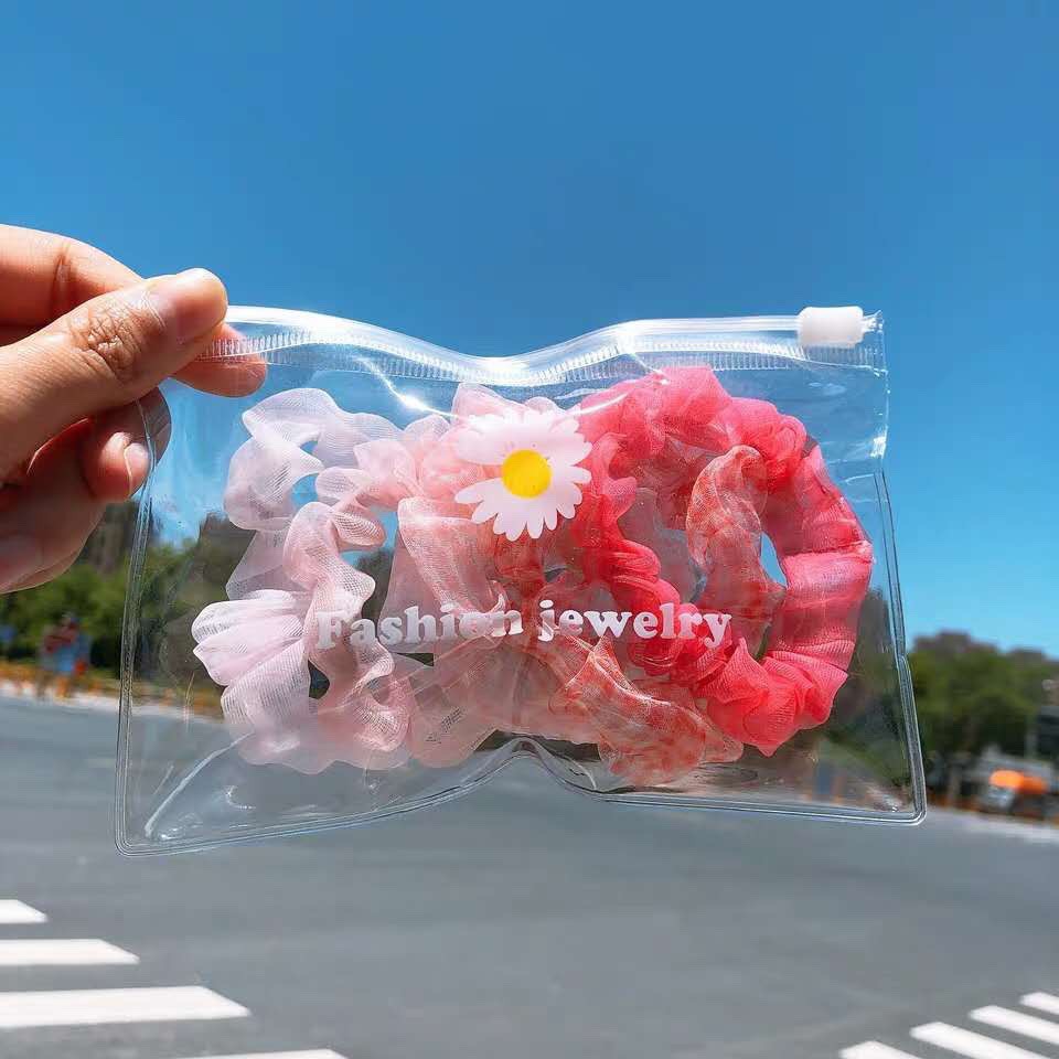 Sét 5 dây buộc tóc scrunchies hoa cúc lưới siêu xinh