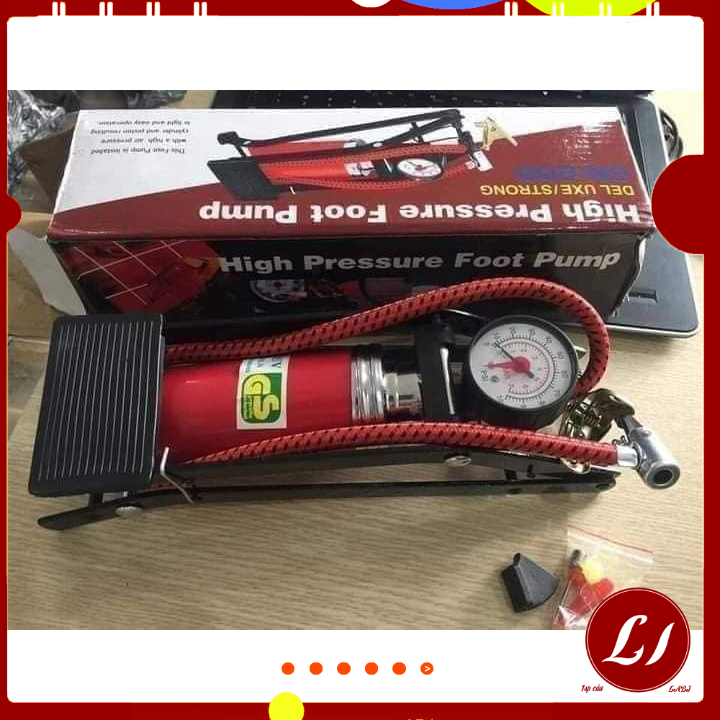 Bơm Đạp Chân Mini Ô Tô Xe Máy Siêu Tiện Lợi Có Đồng Hồ Đo ( Kích thước: 10cm x 10cm x 25cm)