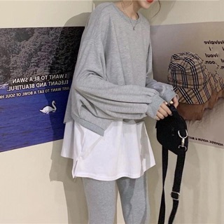 Áo Sweater Oversize tay dài phối trắng